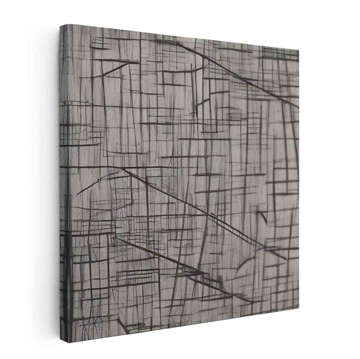 Interwoven Paths: Abstract Geometric Line Art on Gray Canvas