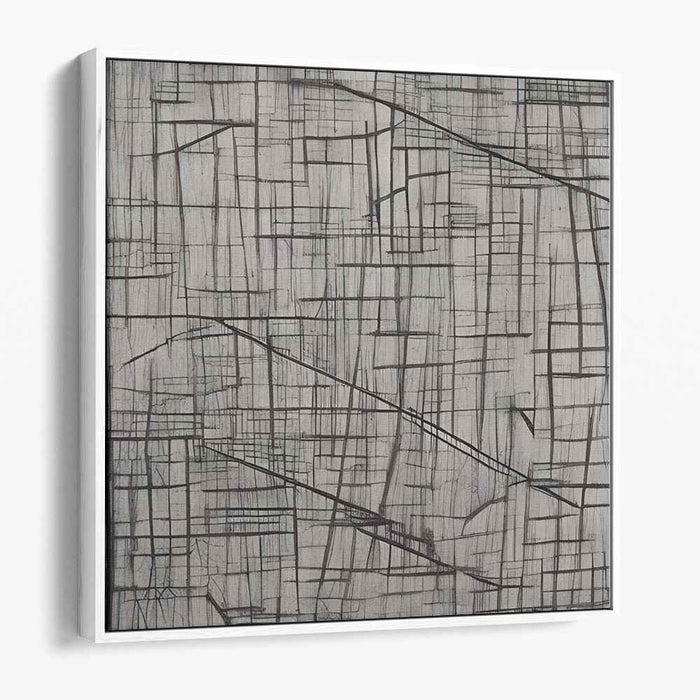 Interwoven Paths: Abstract Geometric Line Art on Gray Canvas