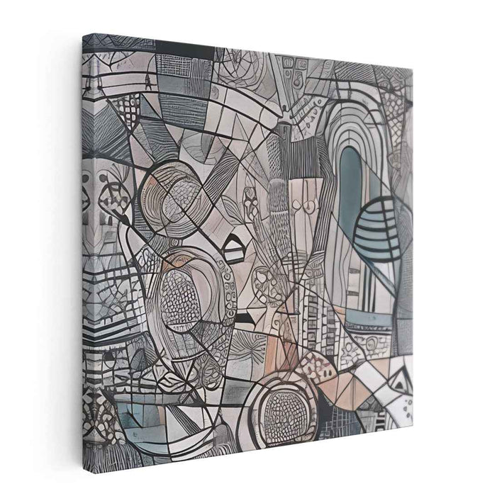 Intricate Geometries: Abstract Cubist Canvas Art Print