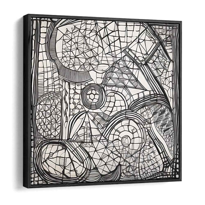 Intricate Geometric Maze: Monochromatic Op Art Canvas