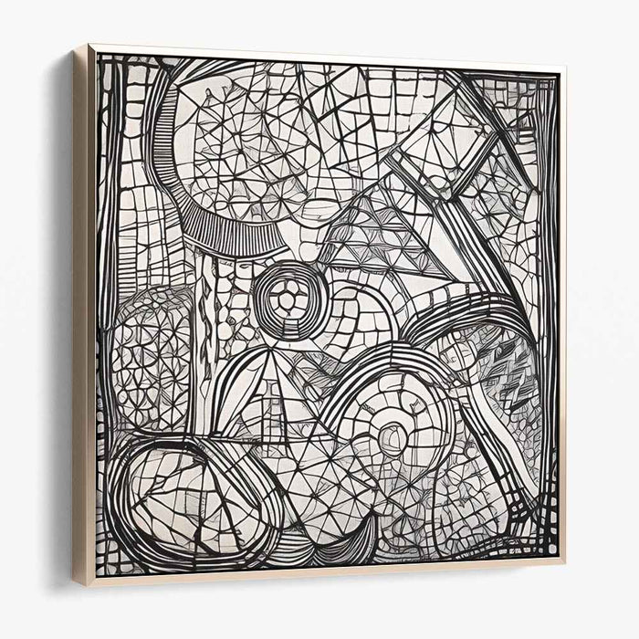 Intricate Geometric Maze: Monochromatic Op Art Canvas