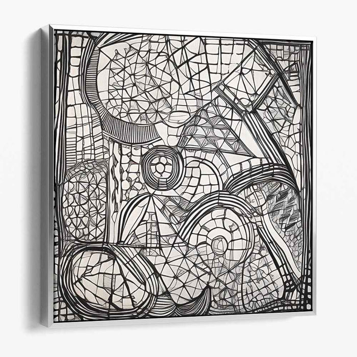 Intricate Geometric Maze: Monochromatic Op Art Canvas