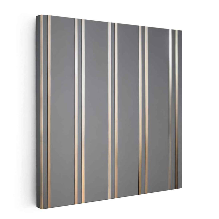 Vertical Harmony: Minimalist Metallic Stripes on Grey Canvas Art Print