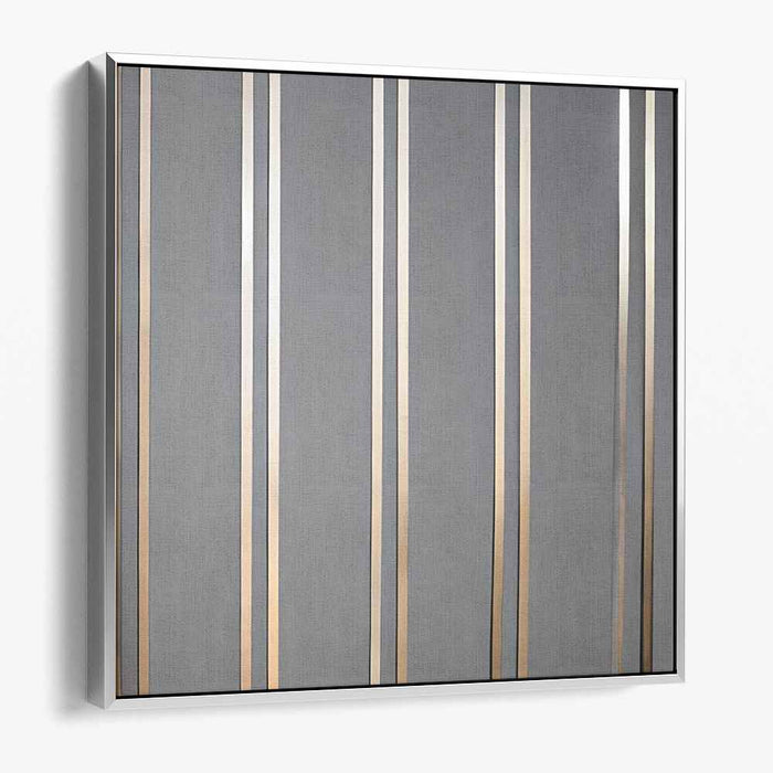 Vertical Harmony: Minimalist Metallic Stripes on Grey Canvas Art Print