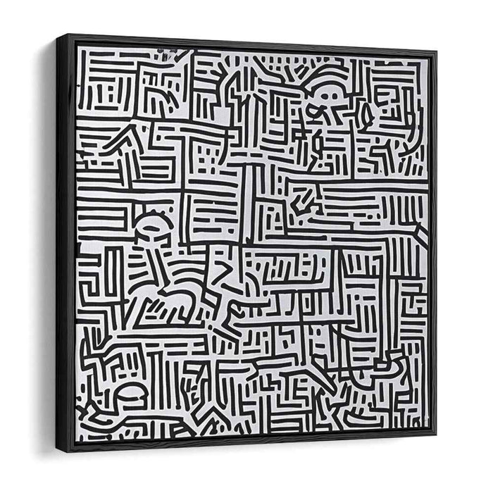 Labyrinthine Pathways: Black and White Abstract Expressionist Canvas Art