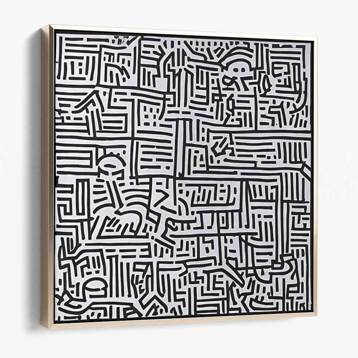 Labyrinthine Pathways: Black and White Abstract Expressionist Canvas Art