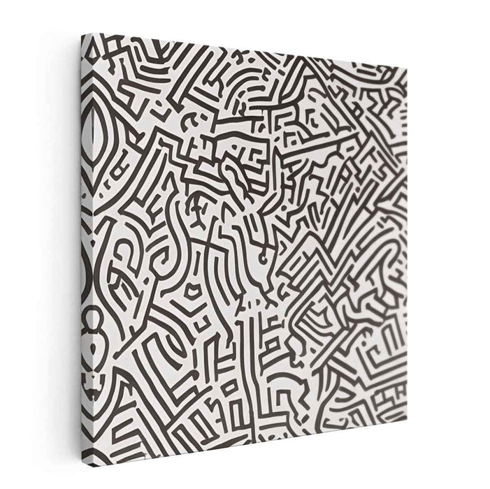 Intricate Paths: Modern Abstract Line Maze Canvas Art Print