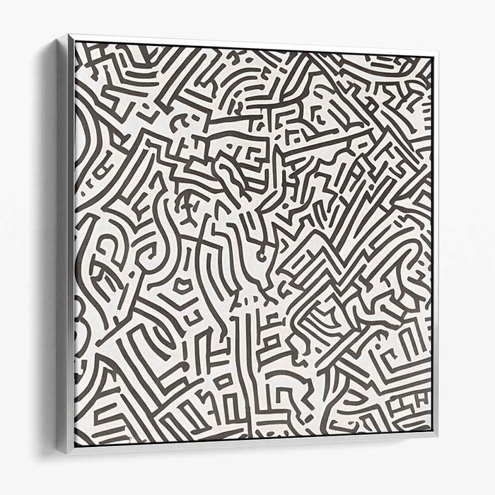 Intricate Paths: Modern Abstract Line Maze Canvas Art Print