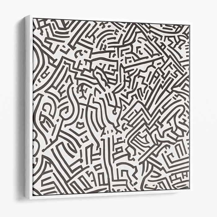 Intricate Paths: Modern Abstract Line Maze Canvas Art Print