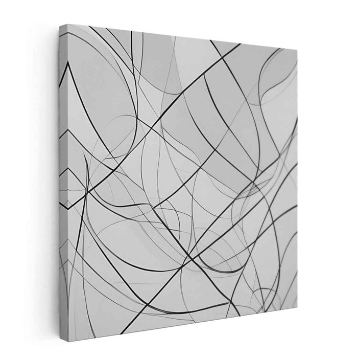 Monochromatic Elegance: Abstract Line Interplay Canvas Art