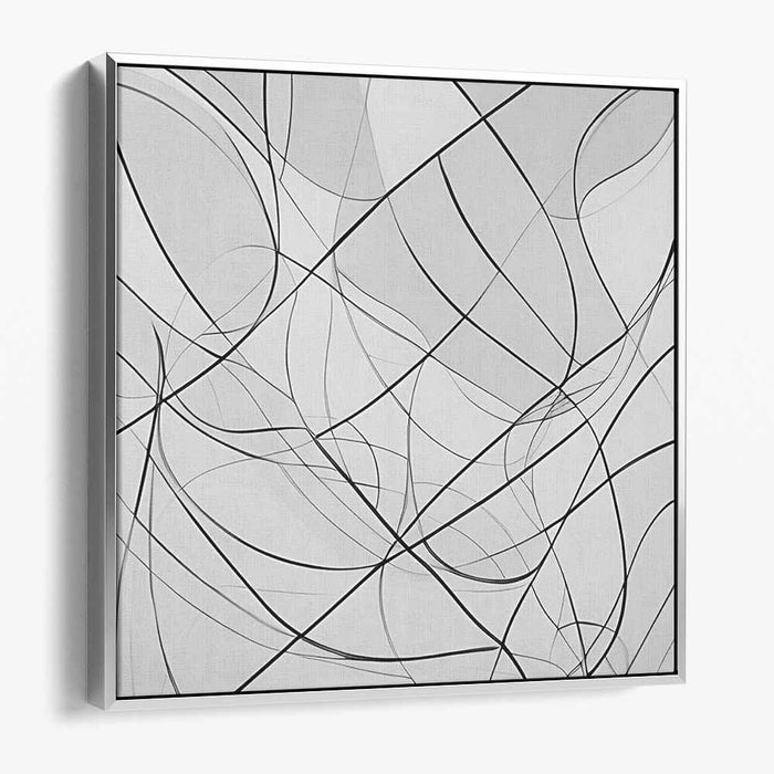 Monochromatic Elegance: Abstract Line Interplay Canvas Art