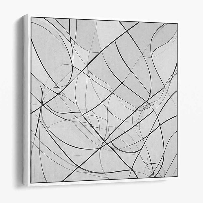 Monochromatic Elegance: Abstract Line Interplay Canvas Art