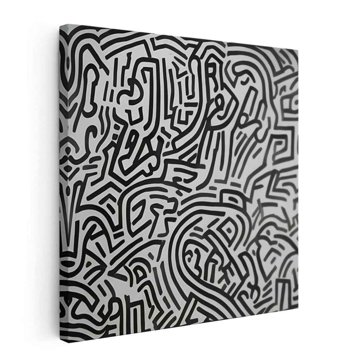 Intricate Maze: Abstract Monochrome Line Art Print