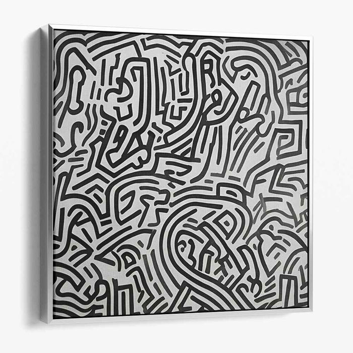 Intricate Maze: Abstract Monochrome Line Art Print