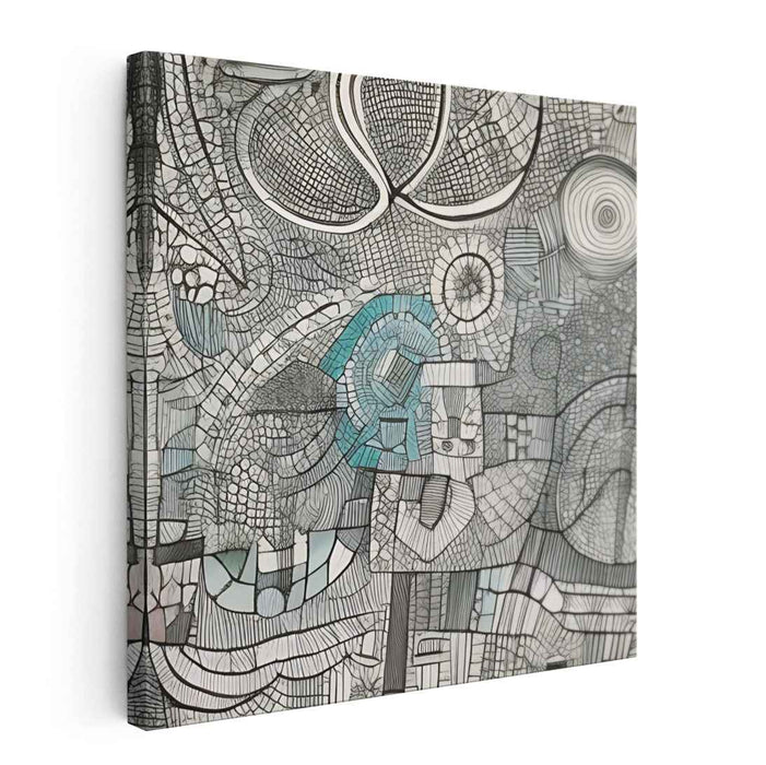 Ink Ebb: Abstract Monochrome and Teal Canvas Art