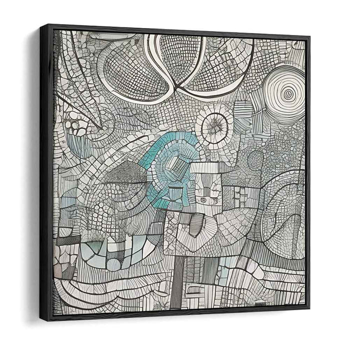 Ink Ebb: Abstract Monochrome and Teal Canvas Art