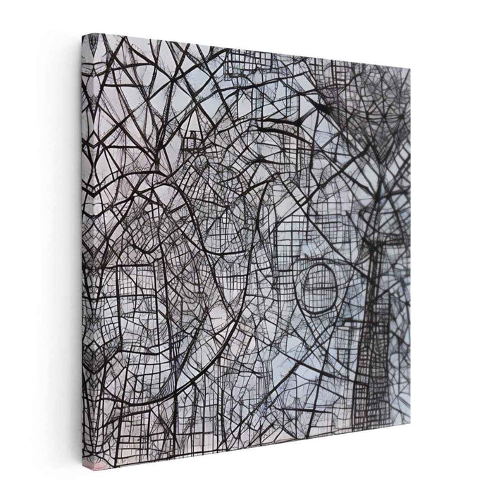 Urban Labyrinth: Intricate Abstract Cityscape on Canvas