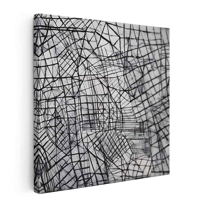 Ink Geometry Mirage: Monochromatic Geometric Abstract Canvas Art Print