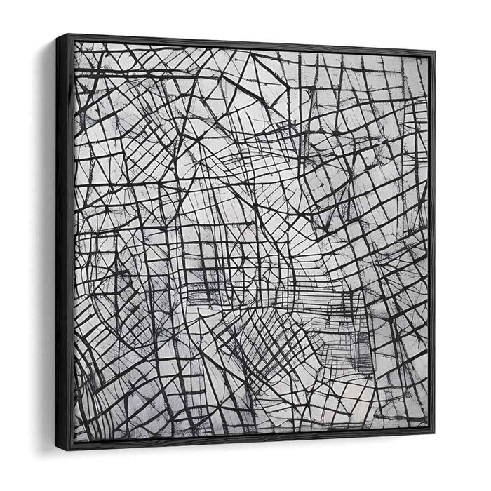 Ink Geometry Mirage: Monochromatic Geometric Abstract Canvas Art Print