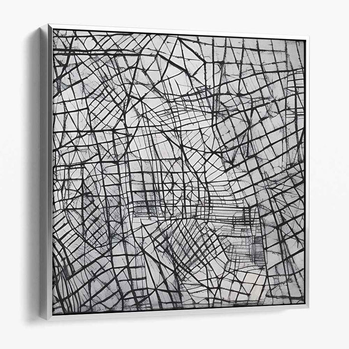 Ink Geometry Mirage: Monochromatic Geometric Abstract Canvas Art Print