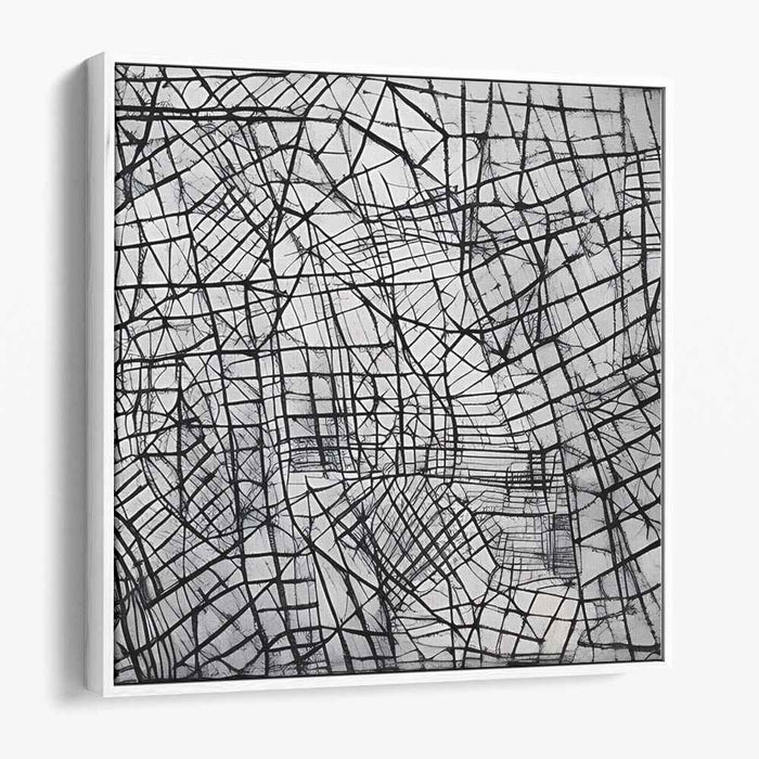 Ink Geometry Mirage: Monochromatic Geometric Abstract Canvas Art Print