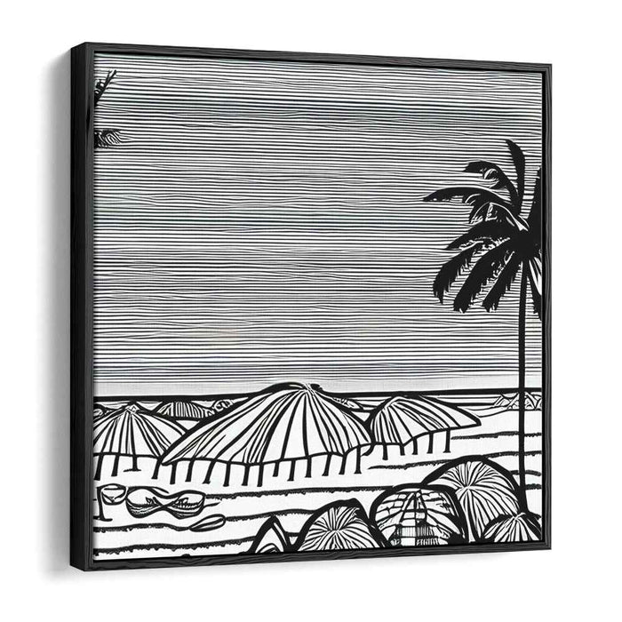 Monochrome Shoreline Study: Minimalist Black and White Beach Scene Canvas Art Print