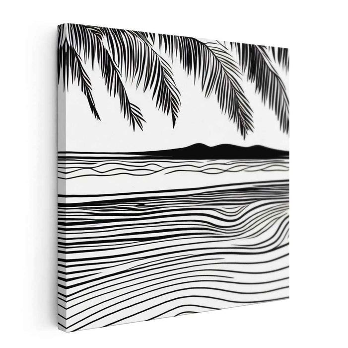 Monochrome Paradise: Tropical Oasis in Black and White Canvas Art