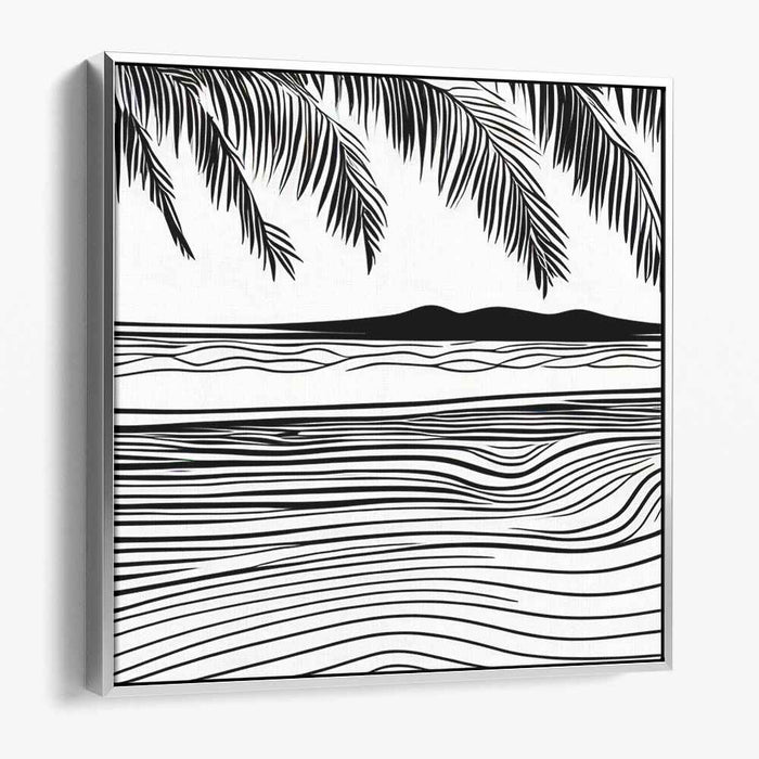 Monochrome Paradise: Tropical Oasis in Black and White Canvas Art