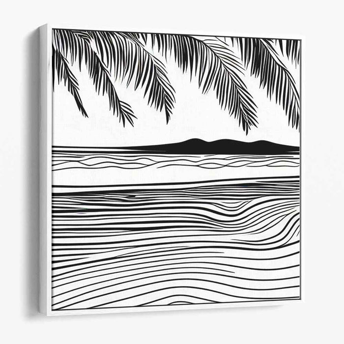 Monochrome Paradise: Tropical Oasis in Black and White Canvas Art