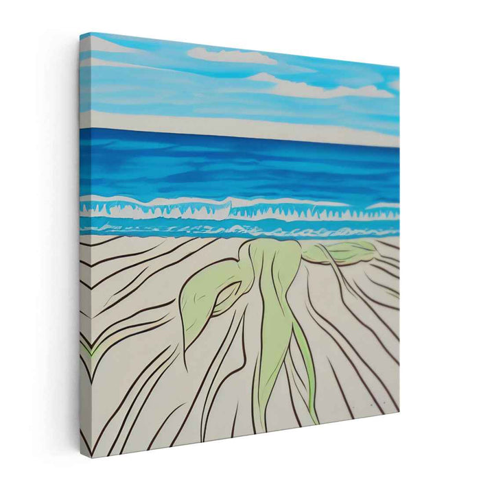 Serenity of the Seaside: Modern Minimalist Beach Scene Canvas Art