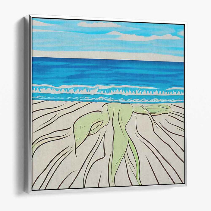 Serenity of the Seaside: Modern Minimalist Beach Scene Canvas Art