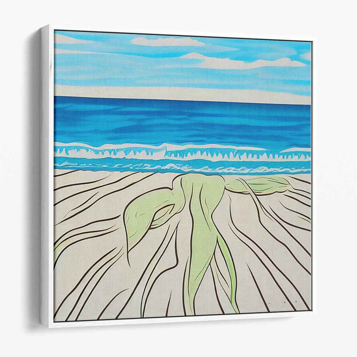 Serenity of the Seaside: Modern Minimalist Beach Scene Canvas Art