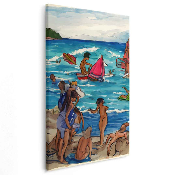 Joyful Beach Day: Vibrant Modern Impressionist Seaside Canvas Art Print