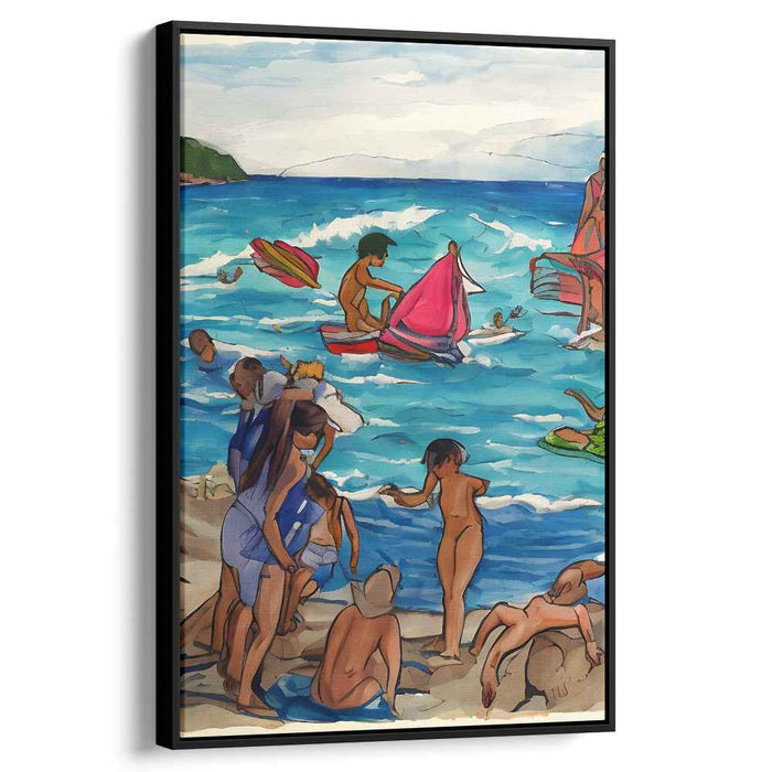 Joyful Beach Day: Vibrant Modern Impressionist Seaside Canvas Art Print