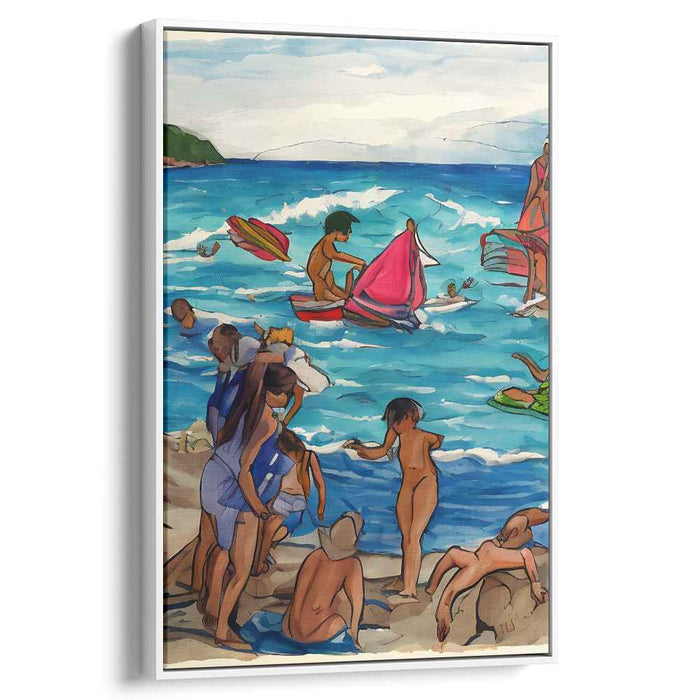 Joyful Beach Day: Vibrant Modern Impressionist Seaside Canvas Art Print