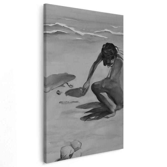Silent Shore: Monochrome Beach Scene Canvas Art