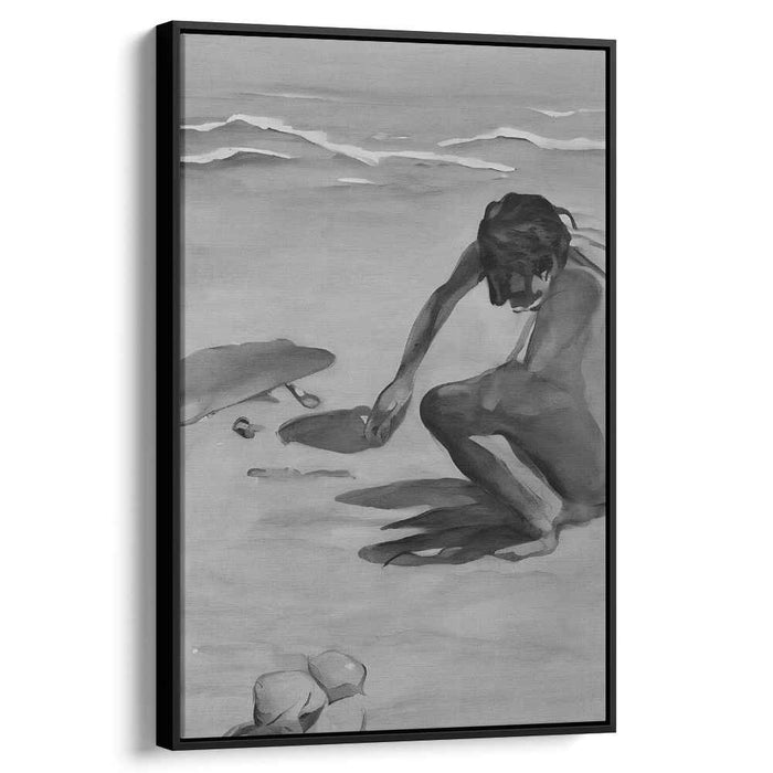 Silent Shore: Monochrome Beach Scene Canvas Art