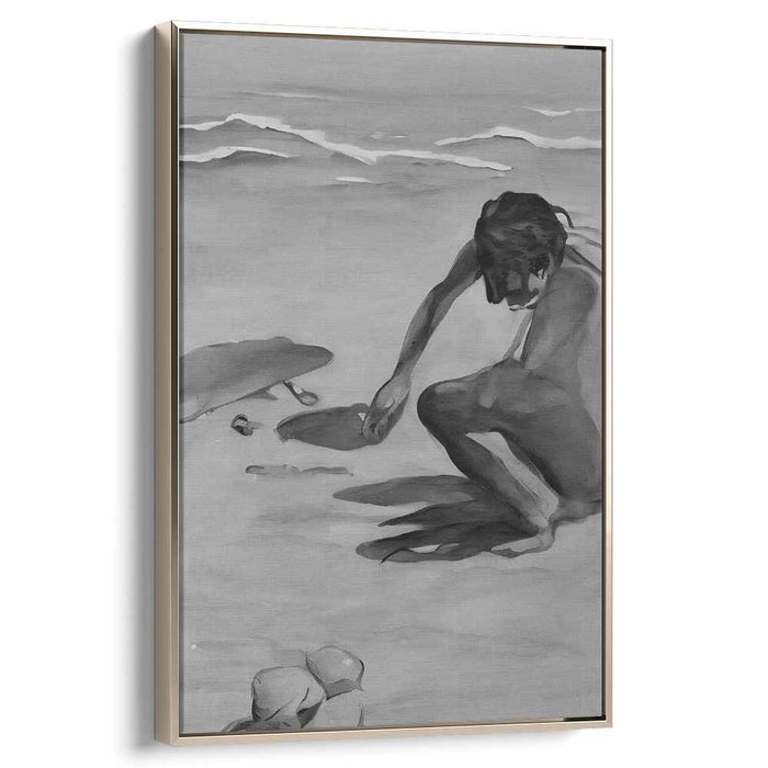 Silent Shore: Monochrome Beach Scene Canvas Art