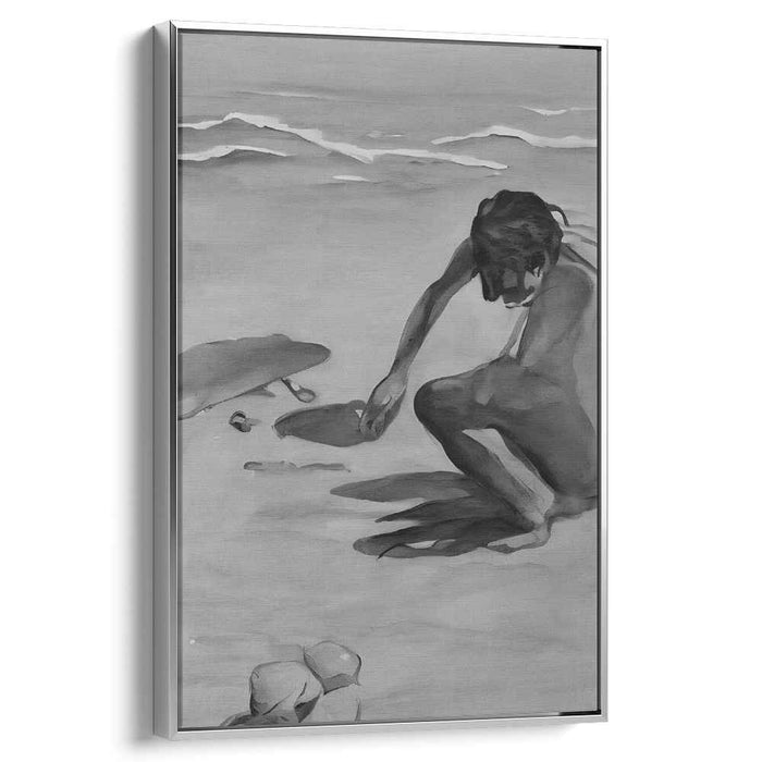 Silent Shore: Monochrome Beach Scene Canvas Art
