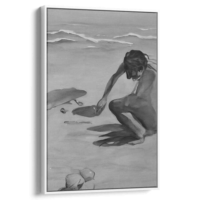 Silent Shore: Monochrome Beach Scene Canvas Art