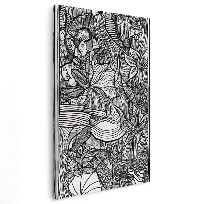 Intricate Black and White Botanical Abstract Canvas Art Print: