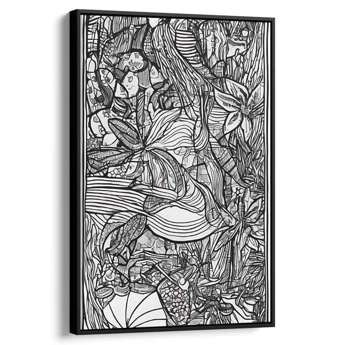 Intricate Black and White Botanical Abstract Canvas Art Print: