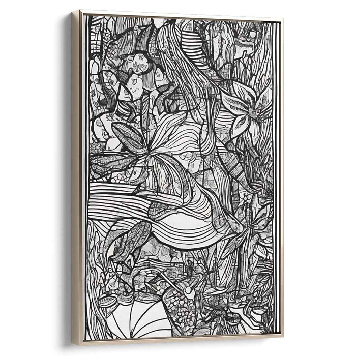 Intricate Black and White Botanical Abstract Canvas Art Print: