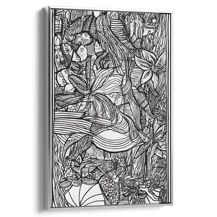 Intricate Black and White Botanical Abstract Canvas Art Print: