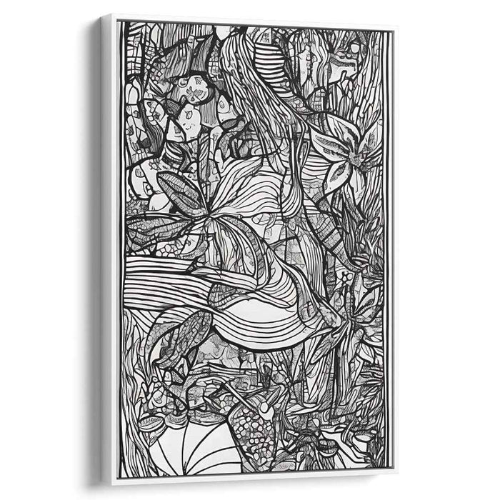 Intricate Black and White Botanical Abstract Canvas Art Print: