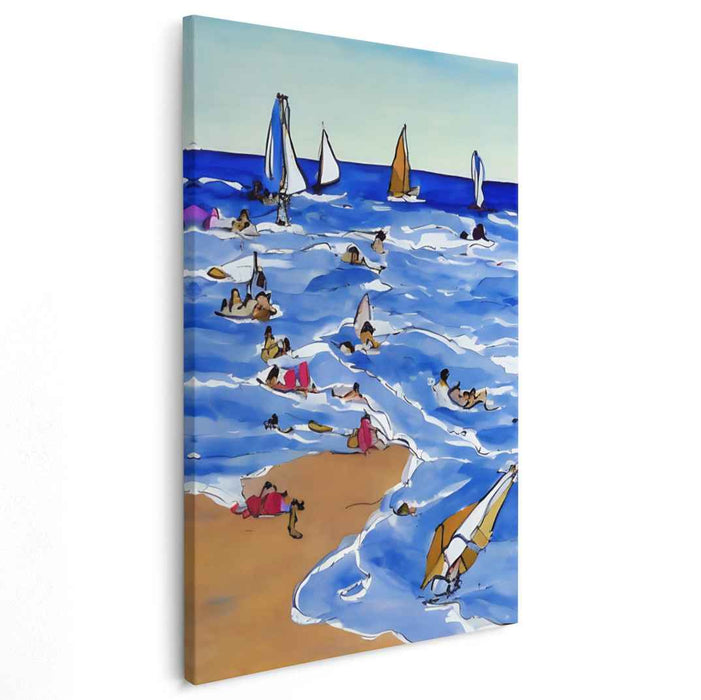 Sands of Technicolor: Vibrant Beach Day Canvas Art Print