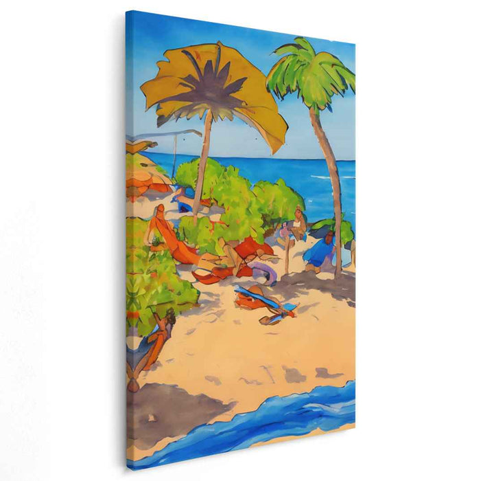 Sun-Kissed Shoreline: Vibrant Tropical Beach Day Canvas Art Print