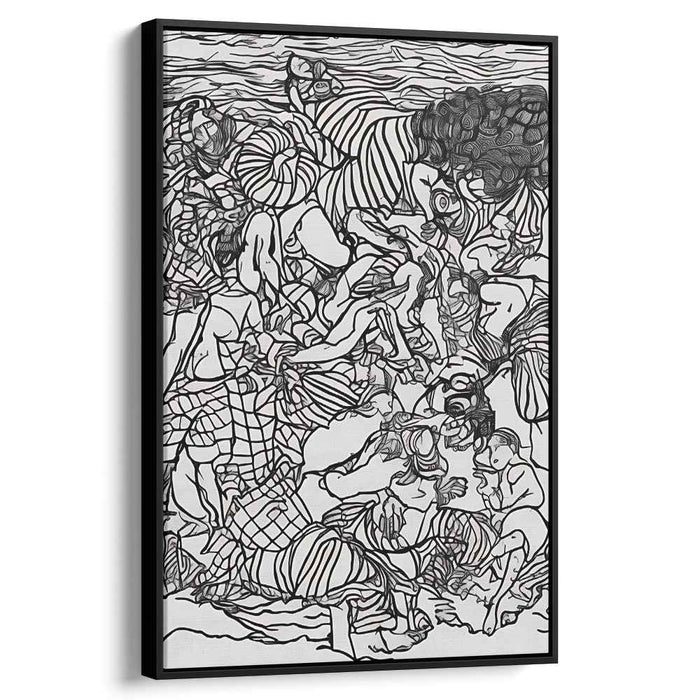 Intricate Chaos: Monochromatic Linework Human Tapestry Canvas Art Print