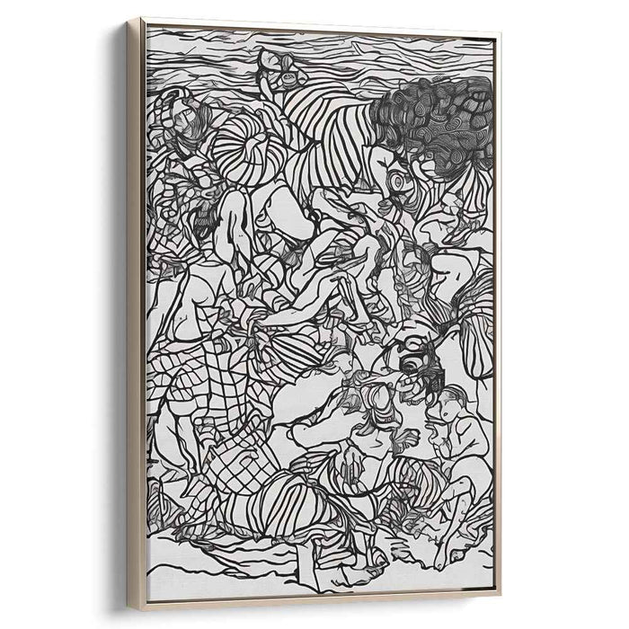 Intricate Chaos: Monochromatic Linework Human Tapestry Canvas Art Print