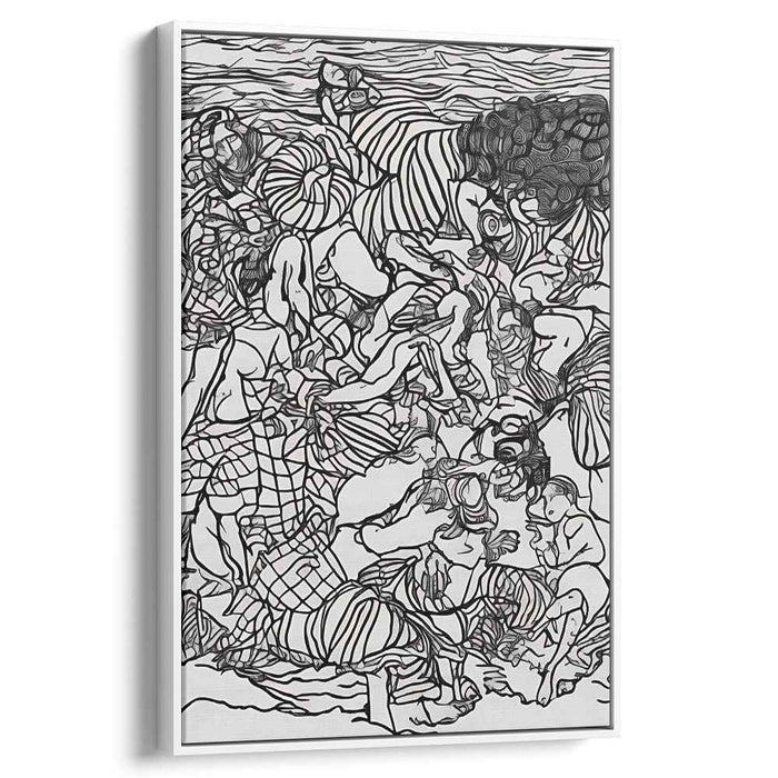 Intricate Chaos: Monochromatic Linework Human Tapestry Canvas Art Print